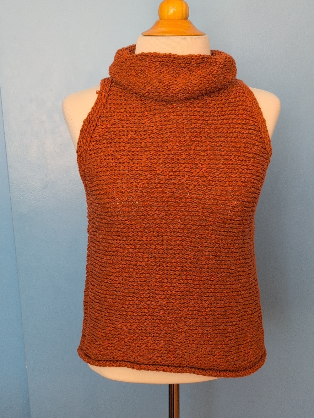 Anthropologie Pilcro Cowl Neck Sleeveless Chunky Knit Sweater Top Burnt Orange S
